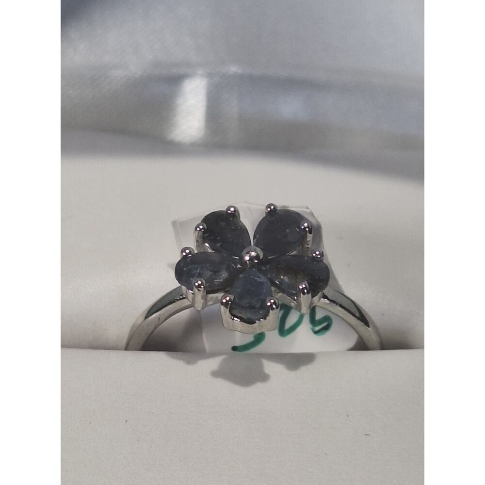 925 Sterling Silver 1.54ct Genuine Sapphire Flower Ring Size 6.5 Cluster- NIB